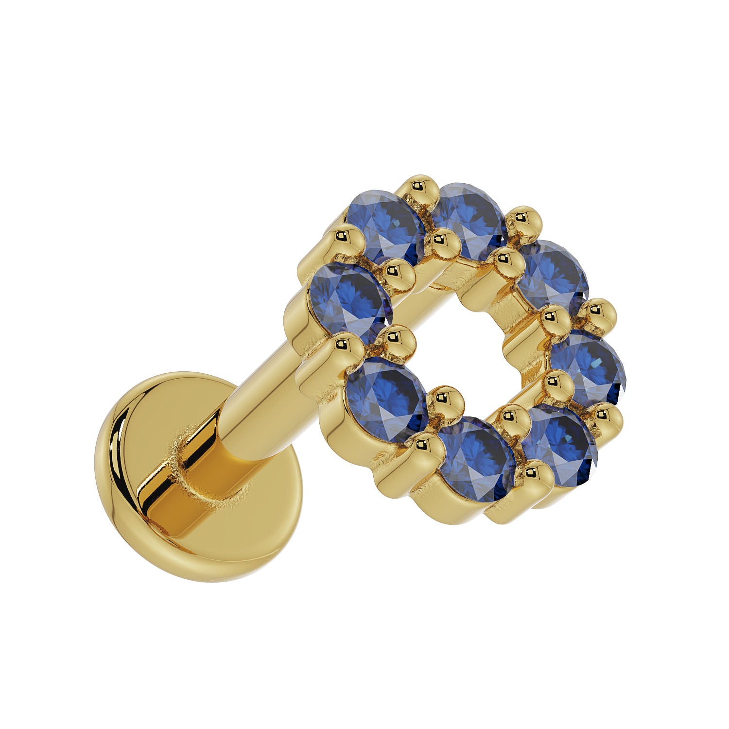 Blue Sapphire Halo 14K Gold Flat Back Earring