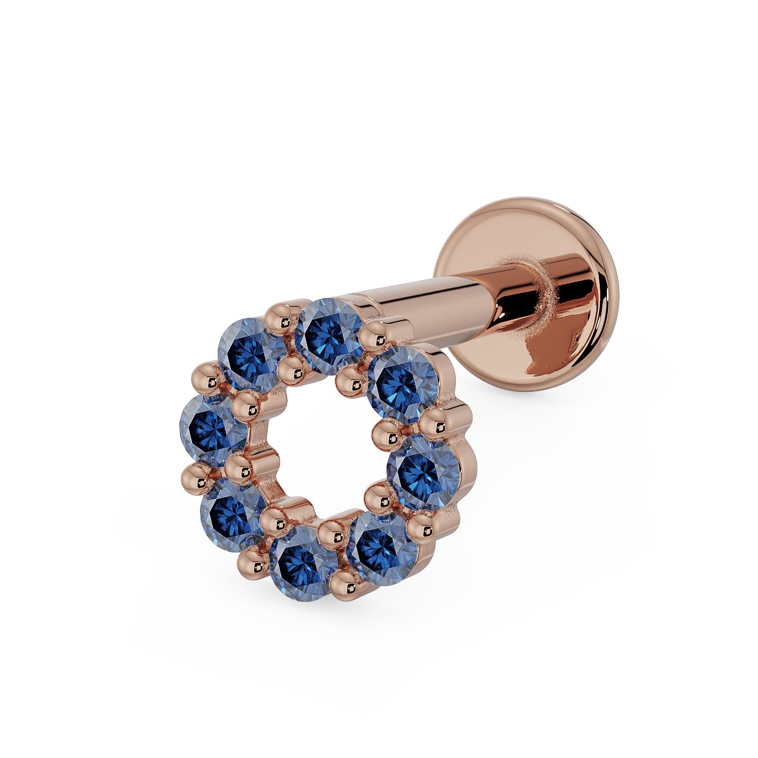 Blue Sapphire Halo 14K Gold Flat Back Earring