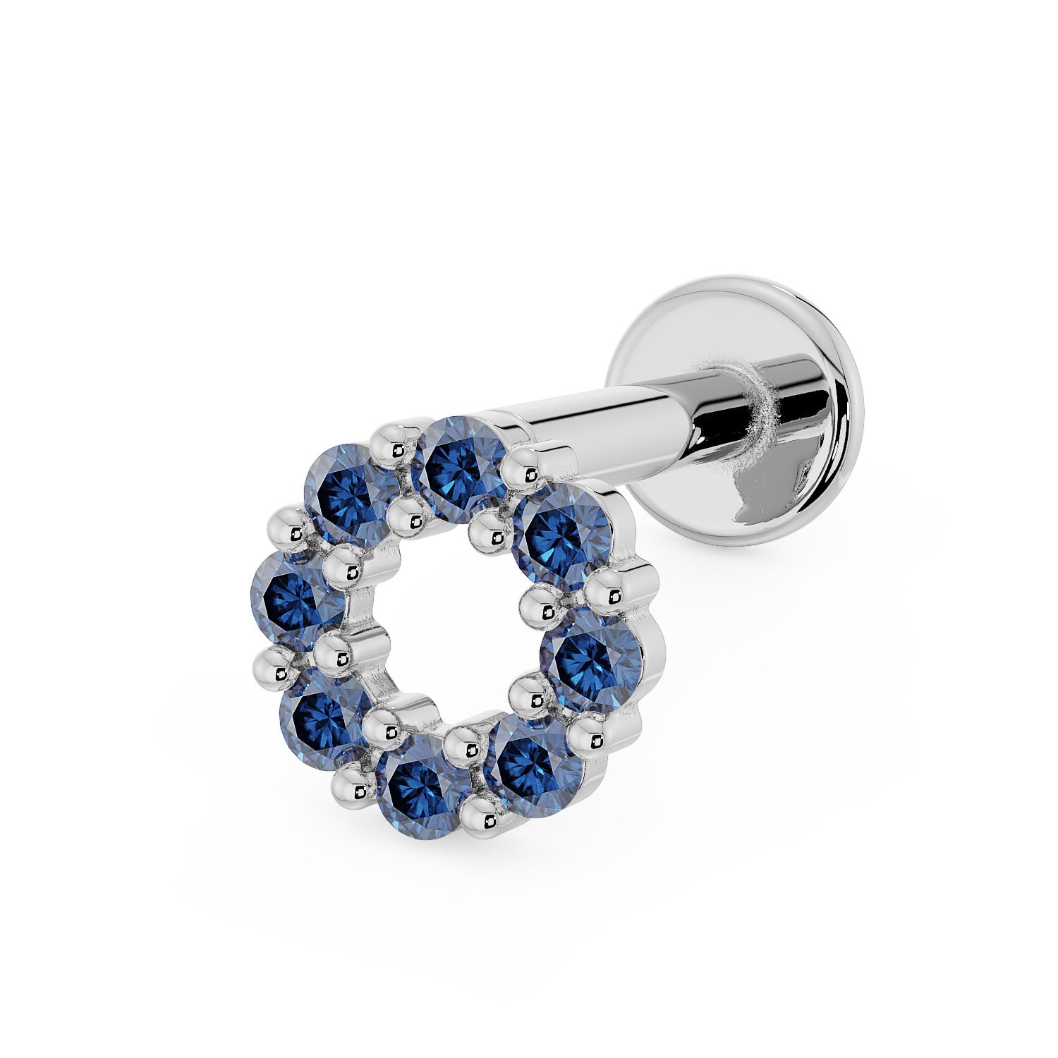 Blue Sapphire Halo 14K Gold Flat Back Earring