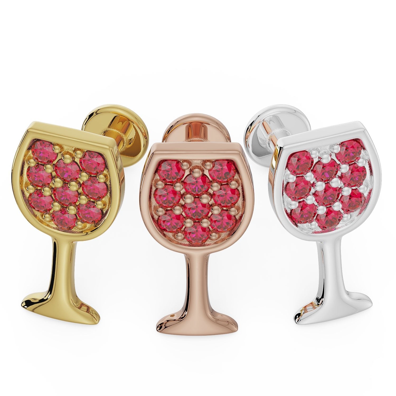 Red Wine Glass 14K Gold Flat Back Earring