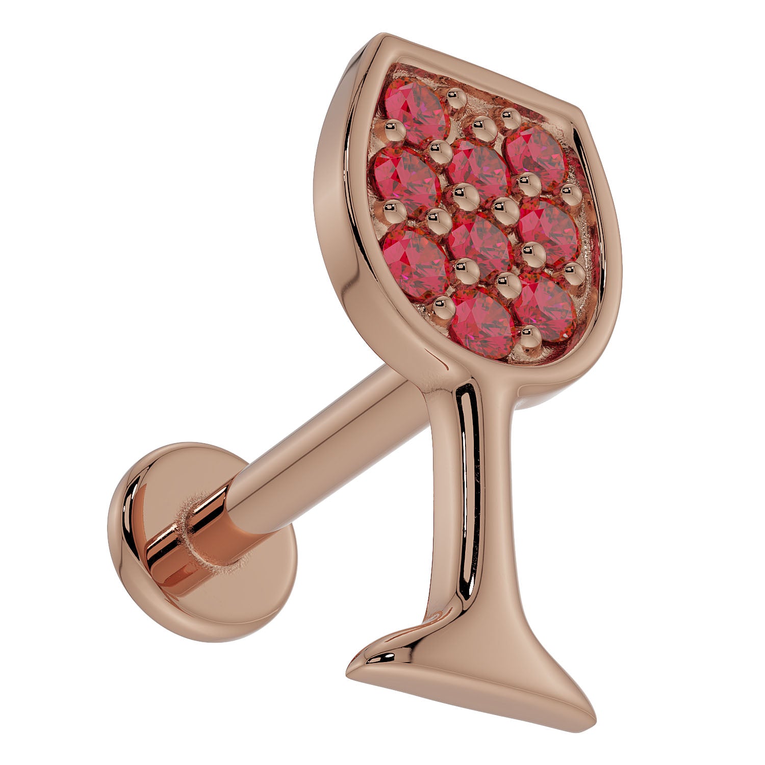 Red Wine Glass 14K Gold Flat Back Earring