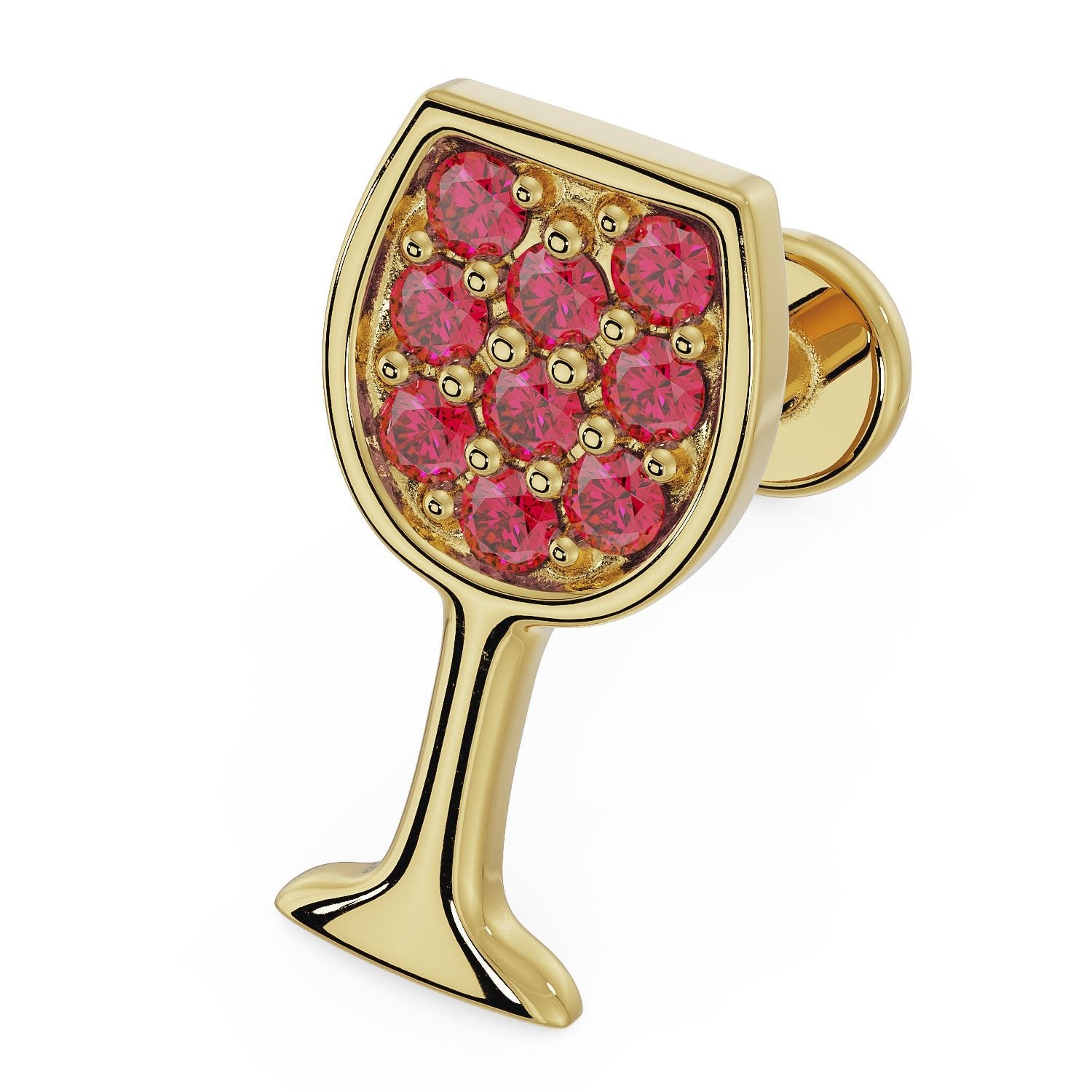 Red Wine Glass 14K Gold Flat Back Earring