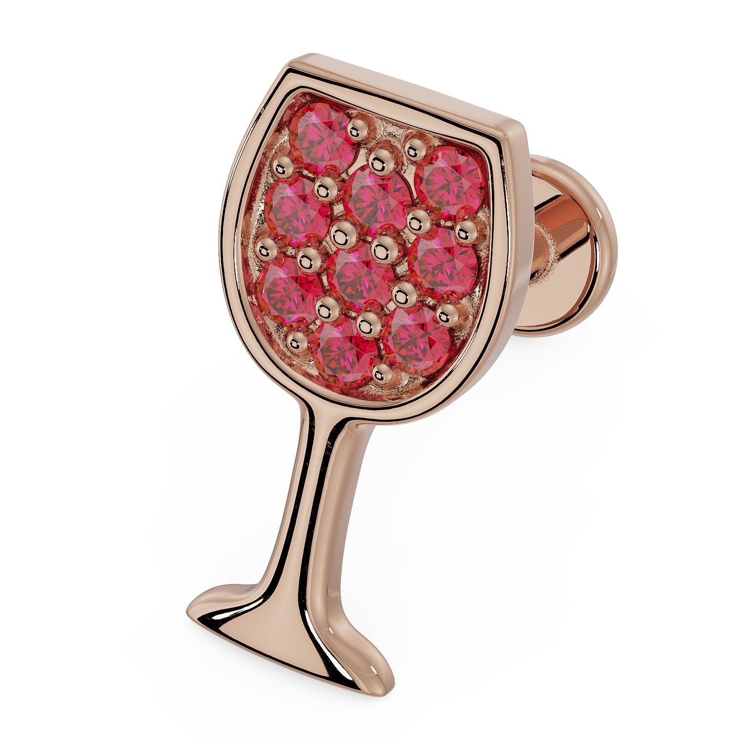 Red Wine Glass 14K Gold Flat Back Earring