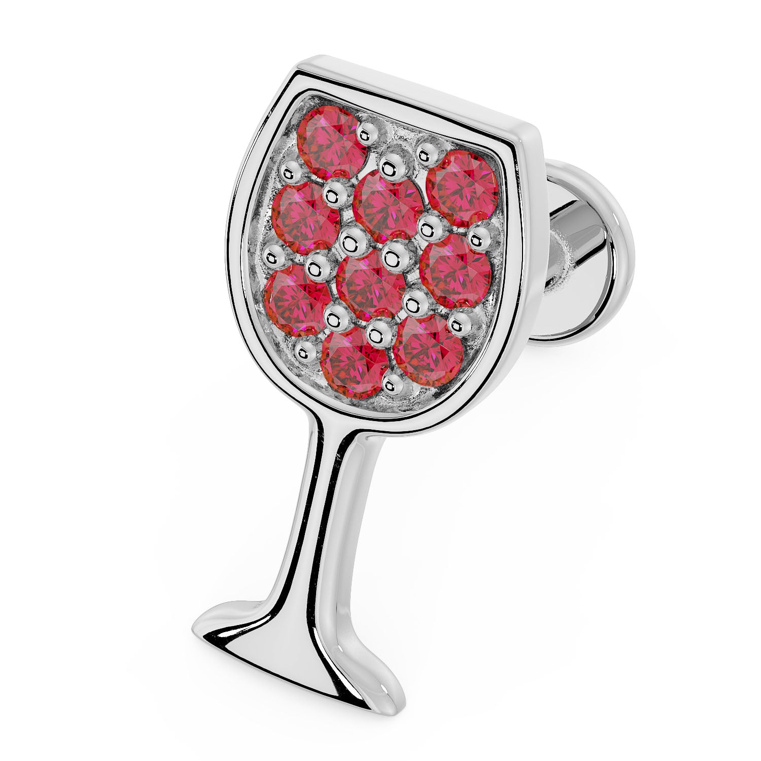 Red Wine Glass 14K Gold Flat Back Earring