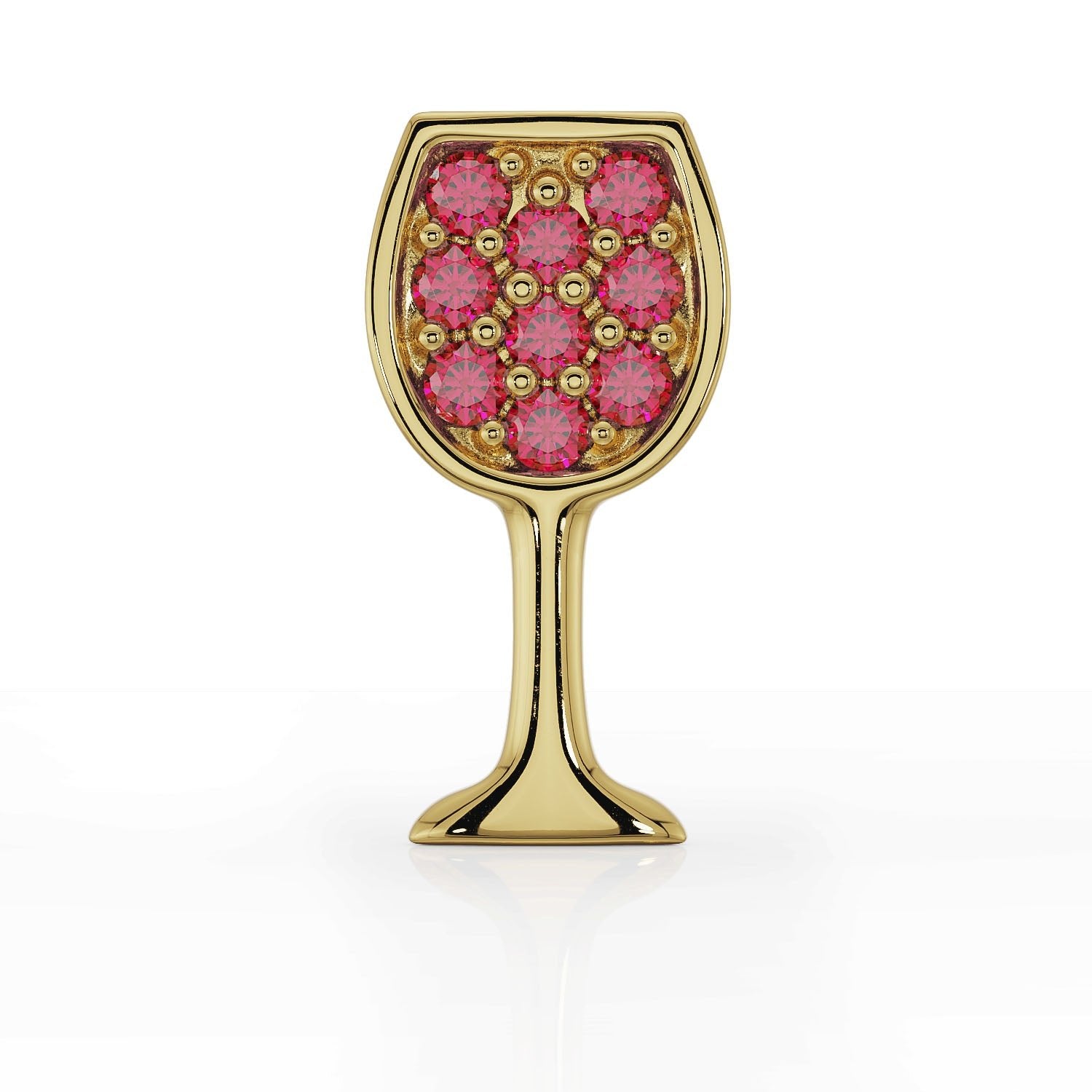 Red Wine Glass 14K Gold Flat Back Earring