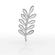14K white gold olive branch leaf charm, straight-on front view showing bright polished finish