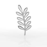 14K white gold olive branch leaf flat back earring top charm, straight-on front view showing symmetrical leaf design