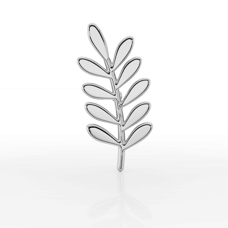 14K white gold olive branch leaf flat back earring top charm, straight-on front view showing symmetrical leaf design