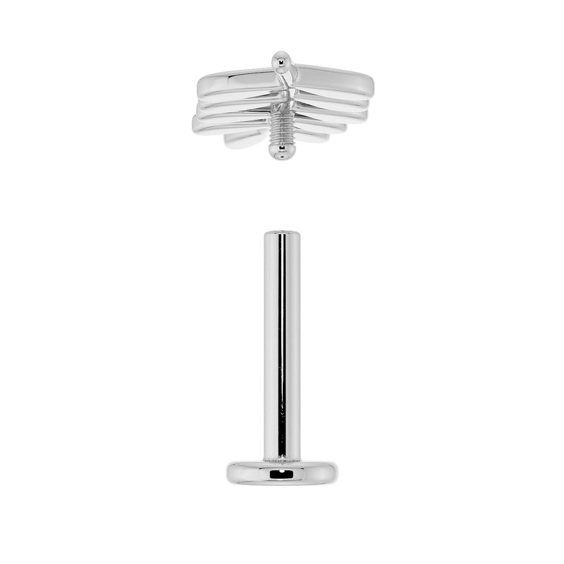 Disassembled flat back earring showing separated threaded top and flat back post for easy assembly reference