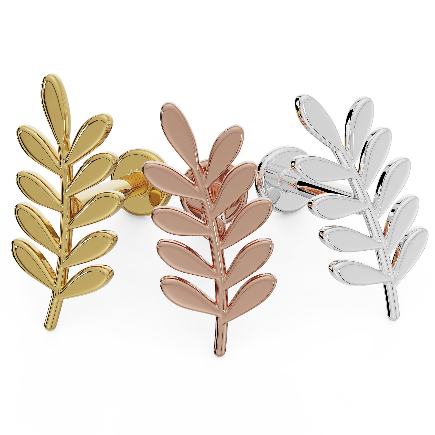 Olive Branch Leaf - Left Ear 14K Gold Flat Back Earring – FreshTrends