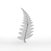 14K white gold fern leaf earring top, front-facing view showing cool silver tone and detailed leaf vein engraving