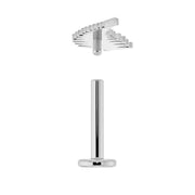Disassembled white gold fern leaf flat back earring showing the screw-on fern top and separate labret post with flat back
