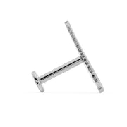 Side view of flat back labret post in white gold showing barbell length, flat disc back, and threaded end connection