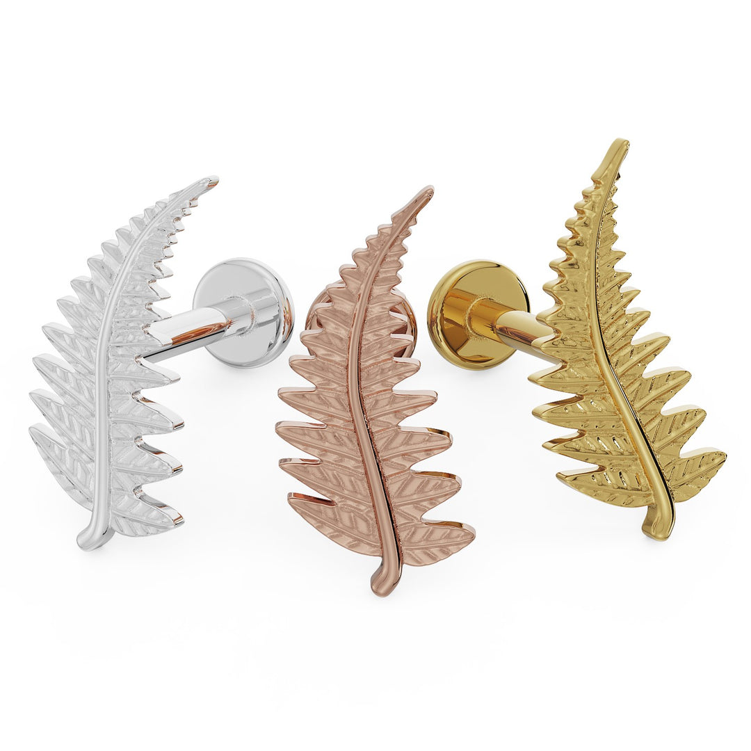 Fern Leaf - Right Ear 14K Gold Flat Back Earring