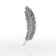 Close-up front view of 14K white gold feather topper highlighting engraved quill detail and bright shine