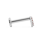 Side profile of 14K white gold lips flat back labret showing barbell length and flat disc backing