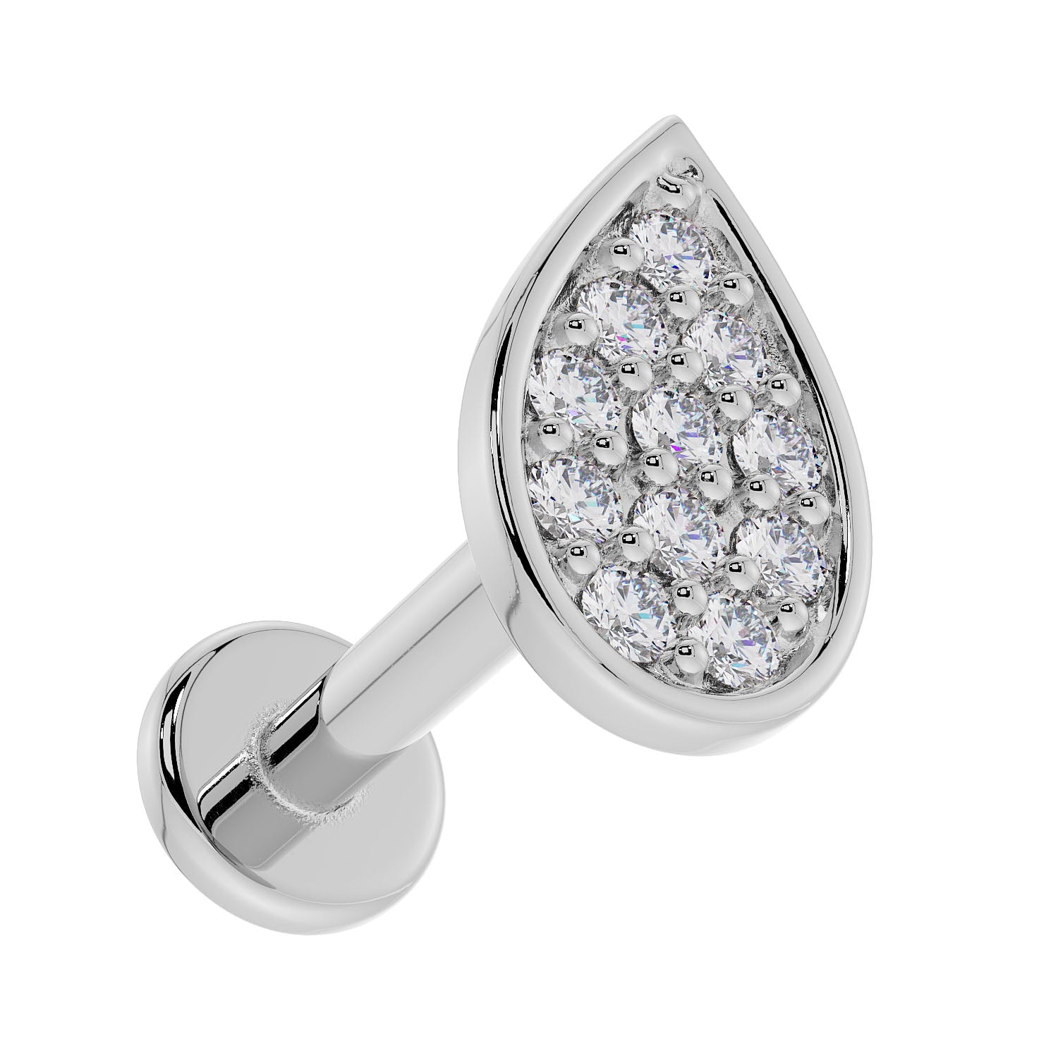 Teardrop Diamond Pave 14K Gold Flat Back Earring