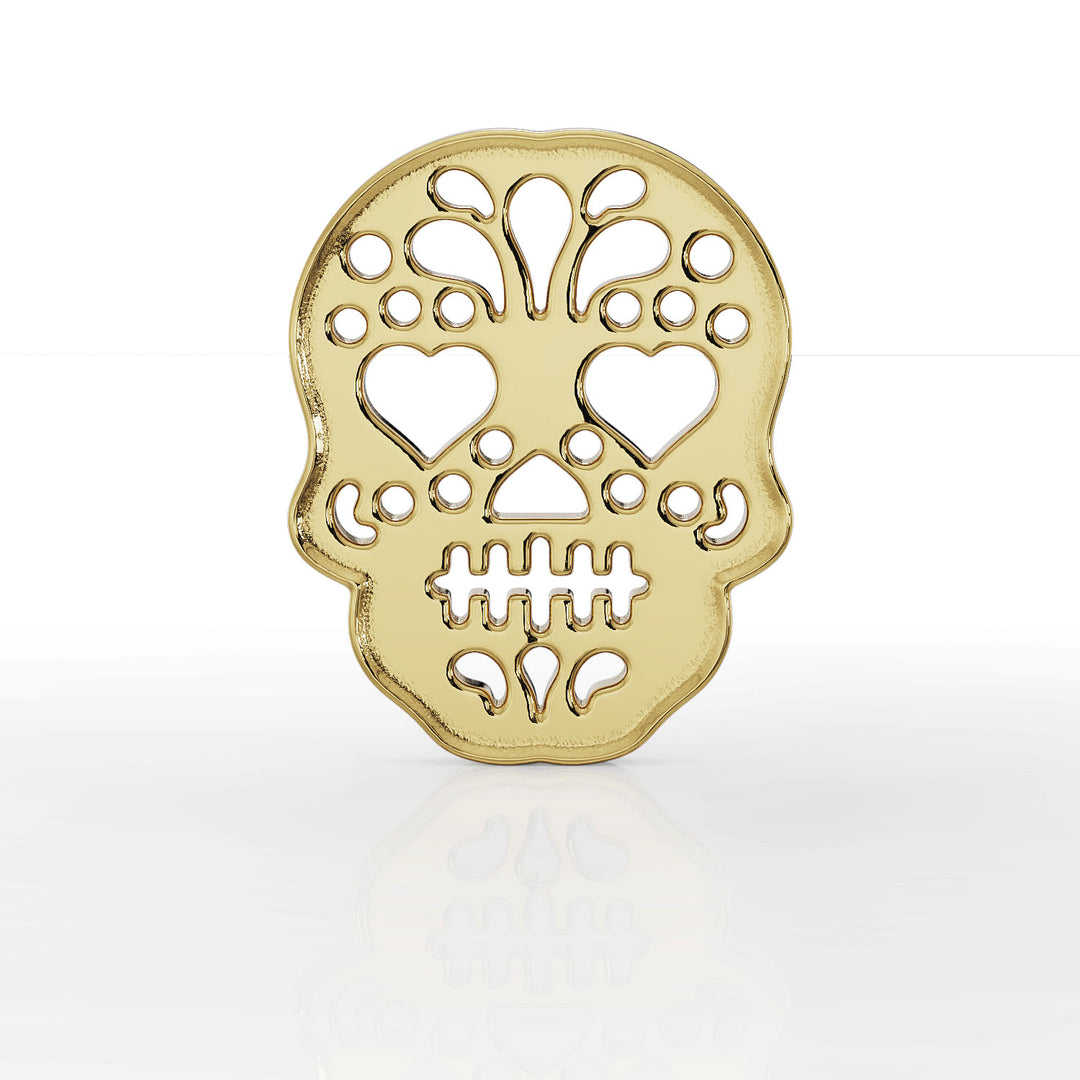 Dia de los Muertos Skull 14K Gold Flat Back Earring