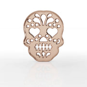 14K rose gold Dia de los Muertos sugar skull labret, straight front view showing full filigree detail