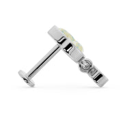 Side profile of opal wildflower flat back earring showing barbell post length, flat back disc, and threaded top