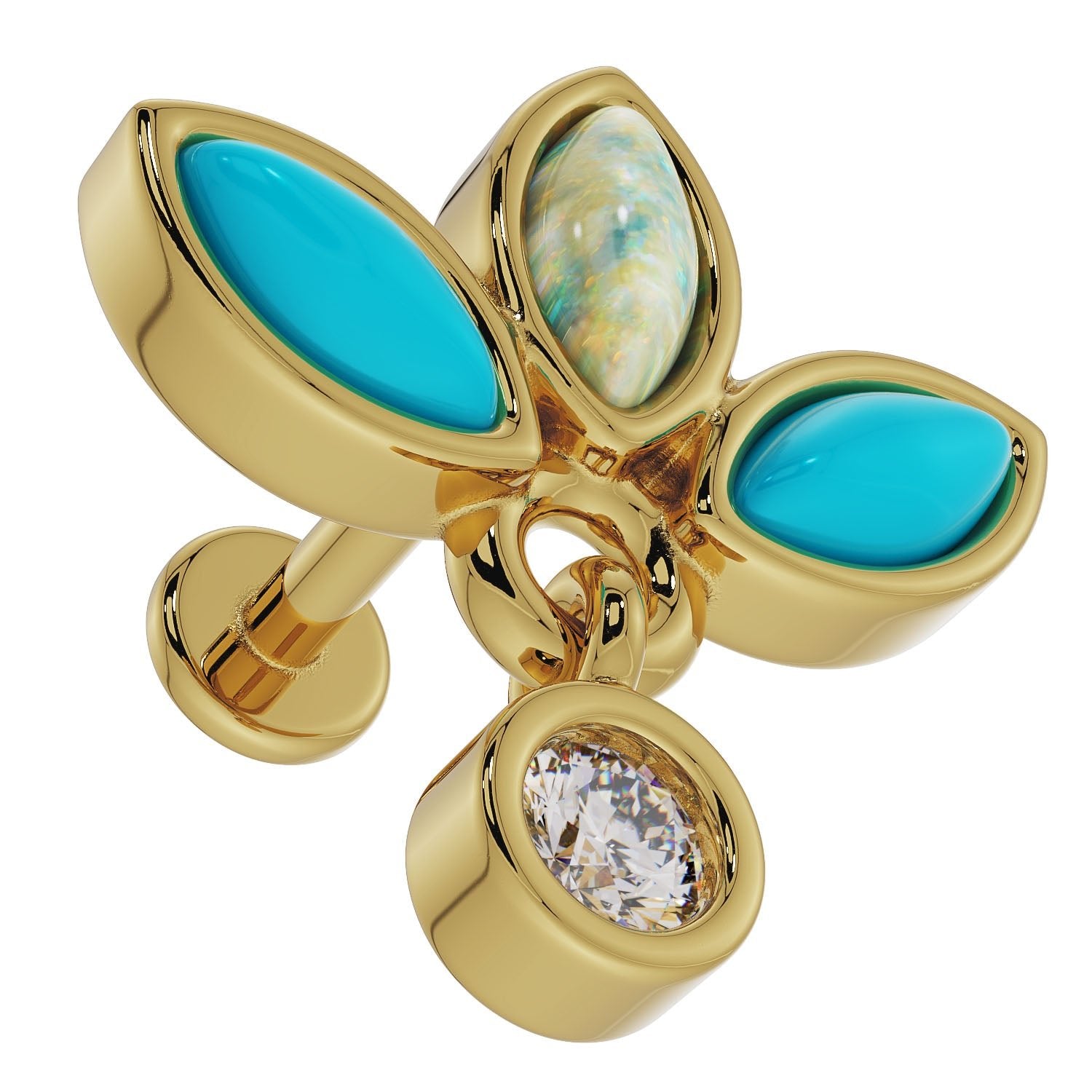 Turquoise Opal Wildflower Dangle 14K Gold Flat Back Earring
