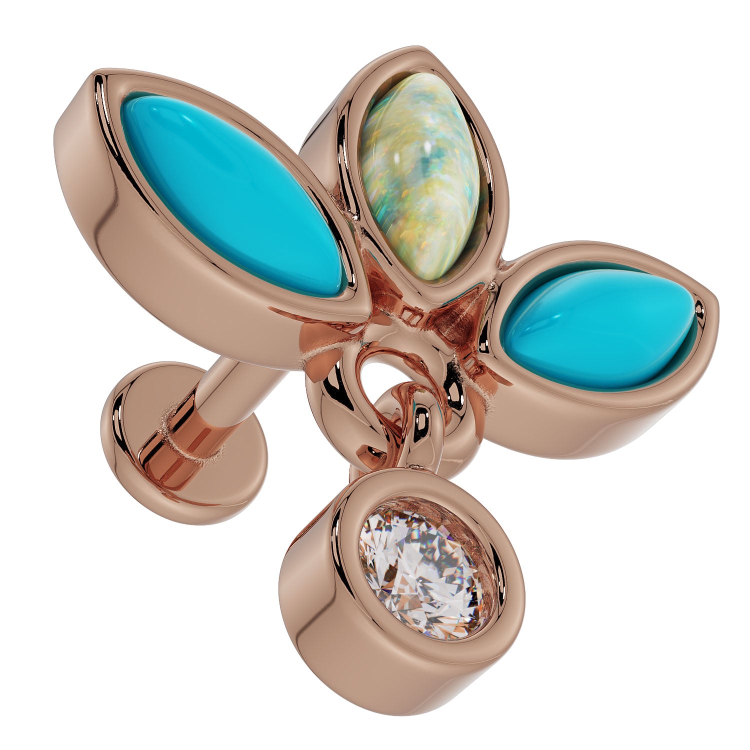 Turquoise Opal Wildflower Dangle 14K Gold Flat Back Earring