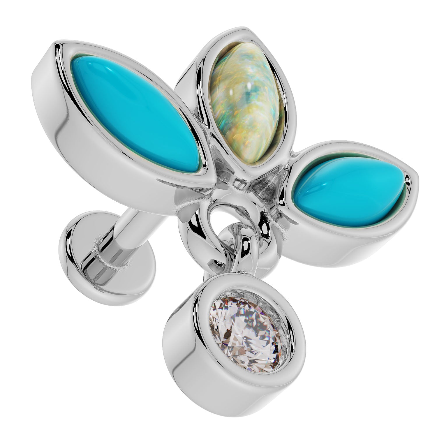 Turquoise Opal Wildflower Dangle 14K Gold Flat Back Earring