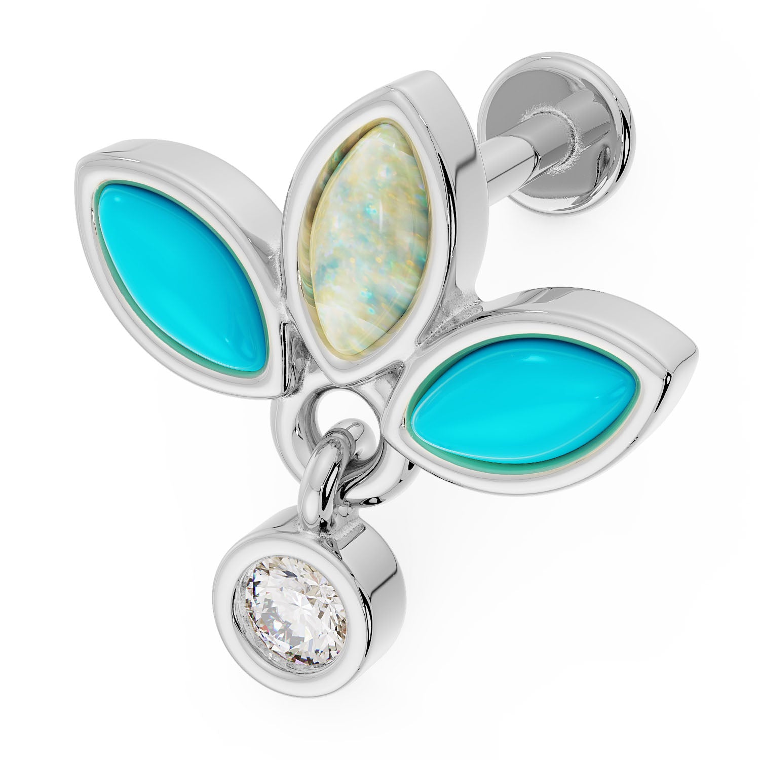 Turquoise Opal Wildflower Dangle 14K Gold Flat Back Earring