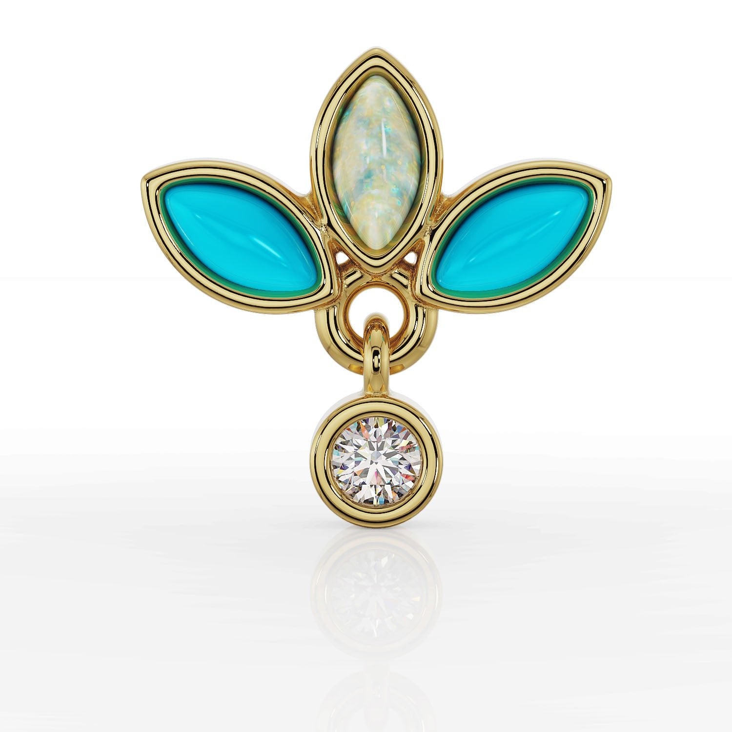 Turquoise Opal Wildflower Dangle 14K Gold Flat Back Earring