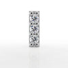 Close-up front view of 14k white gold milgrain trinity diamond bar top showing sparkle and bead setting