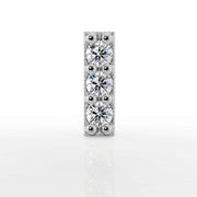 Close-up front view of 14k white gold milgrain trinity diamond bar top showing sparkle and bead setting
