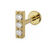 14k yellow gold milgrain trinity diamond bar flat back earring, angled view showing post and disc