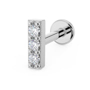 14k white gold three-diamond milgrain bar cartilage flat back earring, main angled product shot