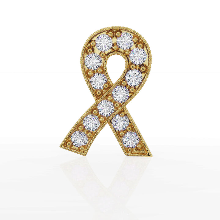 Survivor Ribbon Cubic Zirconia 14K Gold Flat Back Earring
