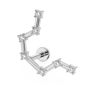 14k white gold Aquarius constellation flat back earring with CZ stars, angled front view