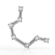 14k white gold Aquarius constellation flat back earring top view showing CZ star detail, no post visible