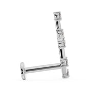 Side profile of 14k white gold Aquarius constellation flat back earring showing post and flat disc backing
