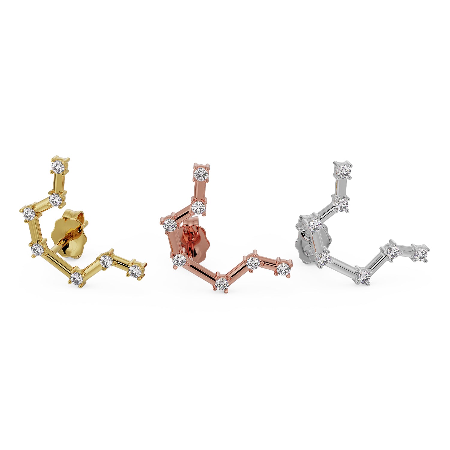 Aquarius Constellation Earring 14k Gold Stud