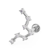 14k white gold Pisces constellation flat back labret with CZ stars, angled three-quarter view