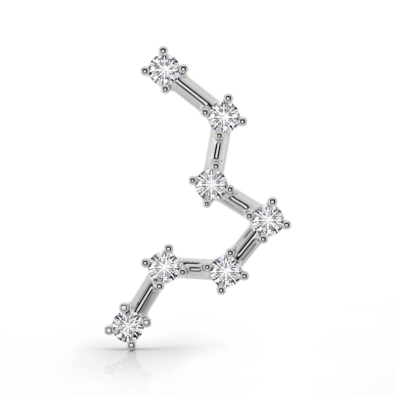 14k white gold Pisces constellation flat back labret with CZ stones, front view showing full star pattern