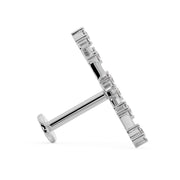 Side profile of 14k white gold Pisces constellation labret showing flat back disc and post length