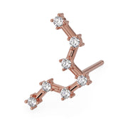 Pisces constellation stud earring in 14k rose gold with prong-set diamond or cubic zirconia stones