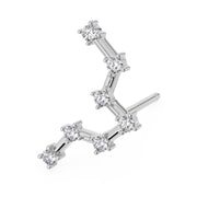 Pisces constellation stud earring in 14k white gold with prong-set diamond or cubic zirconia stones