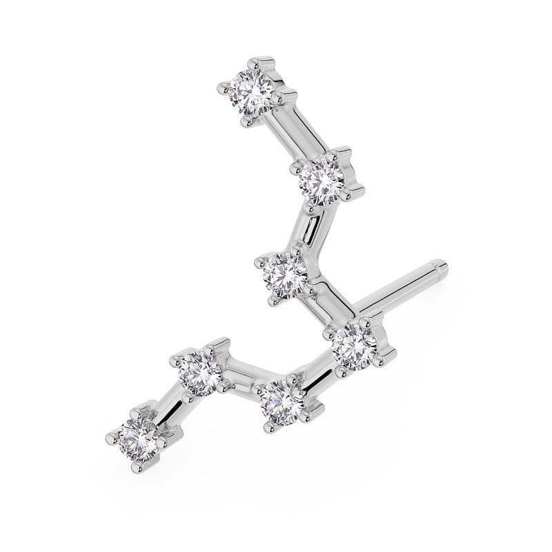 Pisces constellation stud earring in 14k white gold with prong-set diamond or cubic zirconia stones