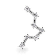 Pisces constellation stud earring in 14k white gold, front view of the star pattern