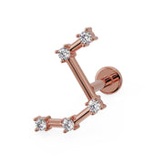 14k rose gold Aries constellation flat back labret with CZ stars, angled front view