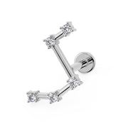 14k white gold Aries constellation flat back earring with CZ star settings, angled front view