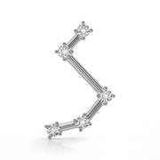 14k white gold Aries constellation flat back labret with CZ stars, front view without post