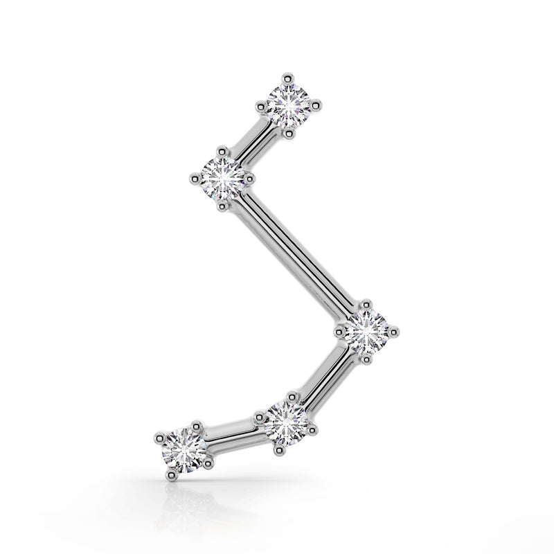 14k white gold Aries constellation flat back labret with CZ stars, front view without post