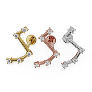 Aries constellation 14k gold flat back labret in yellow, rose, and white gold side-by-side comparison
